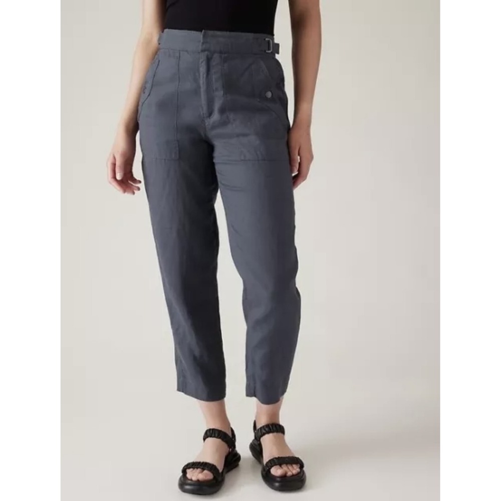 Athleta Voyager Linen Pants Womens Size‎ 6 Granite Blue Relax Fit Pockets NWT